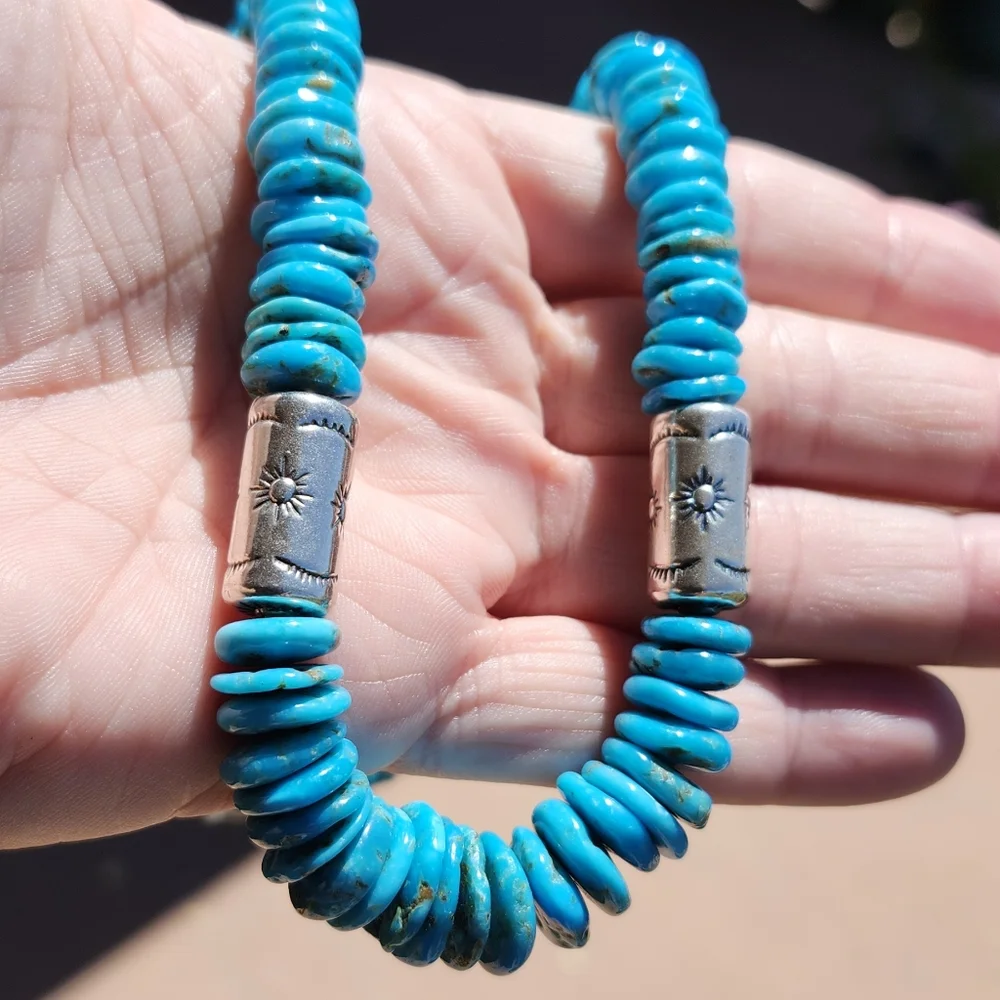 Sterling Silver Genuine Turquoise Necklace - Picture 9 of 17